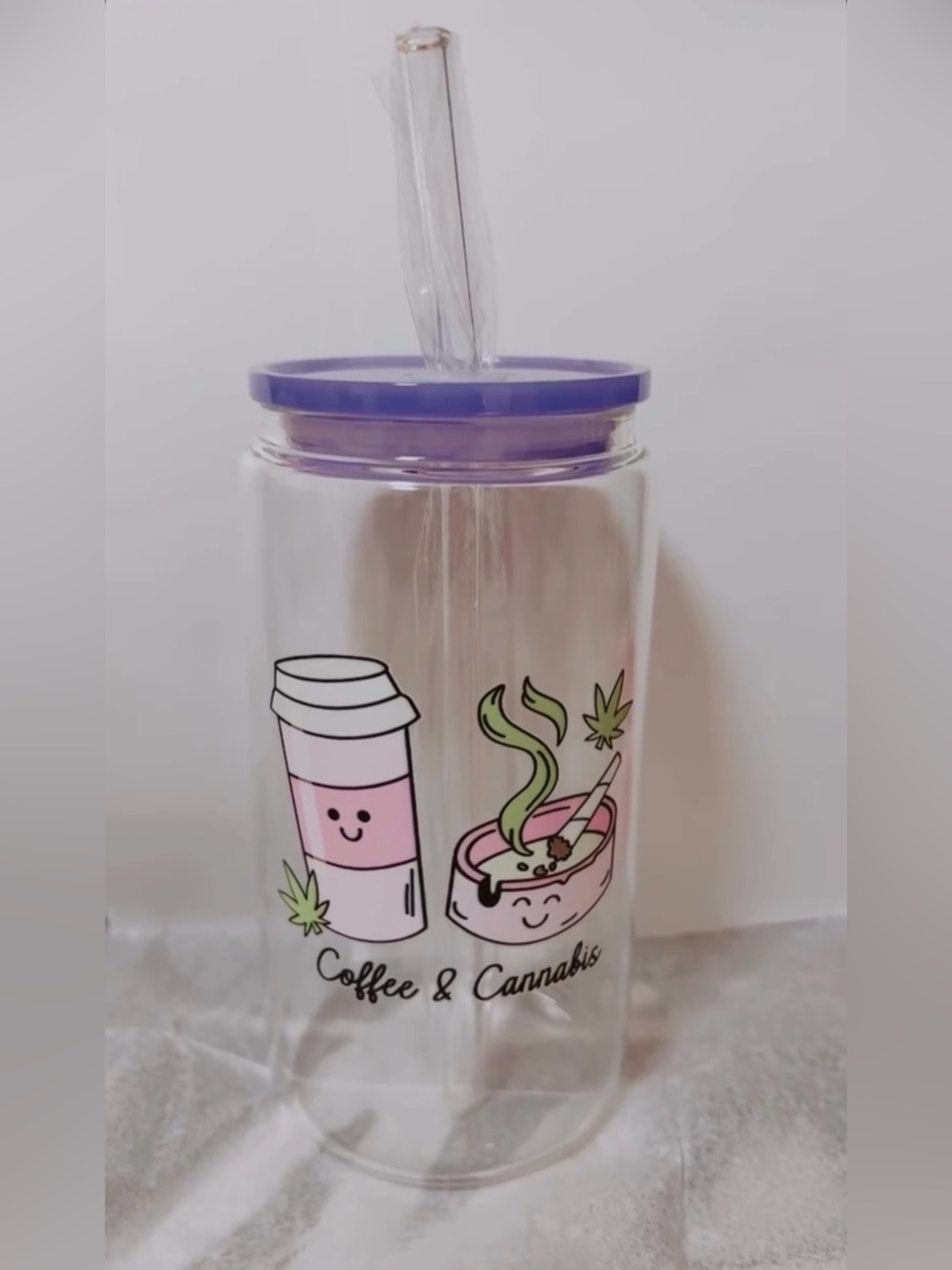 16oz Clear Glass Tumblr - Coffee & Cannabis
